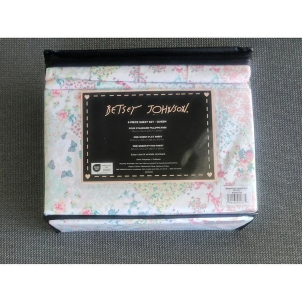Betsey Johnson Queen Sheet Set 6 Piece Mermaid Patchwork Blue Floral Butterflies